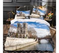 BOUEKI Notre Dame Duvet Cover 3D Printed 3 Pieces Ultra Soft Hypoallergenic Microfiber Adults Teenager Kids Quilt Cover with Zipper Closure Paris 2 Pillowcase King Size Bedding Sets 220x230