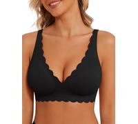 BOUFOR Deep V Bra Low Cut Sexy Push Up Bralettes for Women Padded Comfy Smoothing Wireless Lifting Bras Seamless Bralette, Wave Black, M