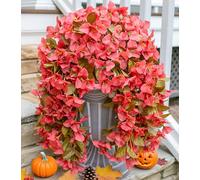 Bougainvillea Artificial Fall Hanging Flowers Plants for Outdoors Autumn Decoration, 2pcs Faux Bougainvillea Vines Red Fake Flowers Realistic UV Resistant Silk Flowers for Outside Planter Yard Home