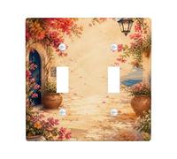 Bougainvillea Double Light Switch Cover Plate, Mediterranean Rustic Lantern Potted Plant Summer Warm Beige Plastic Standard Size Decorative Wall Plates for Home Living Room New Apartment Decor