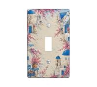 Bougainvillea Single Light Switch Cover Plate, Mediterranean Rustic Chair Table Summer Blue Plastic Standard Size Toggle Light Switch Cover for New Apartment Home Bedroom Office Decor (Single)