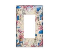 Bougainvillea Single Rocker Light Switch Cover, Mediterranean Rustic Chair Table Summer Blue Plastic Standard Size Accents Wall Switch Plates for Home Living Room Bedroom Bathroom Decor