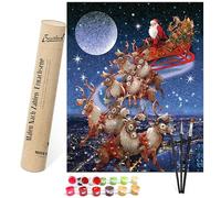 Bougimal Paint by Numbers for Adults Decor Without Frame, with Brushes & Enough Acrylic Paint, Santa Claus and Reindeer Theme for Christmas Gifts Thanksgiving Birthday, 40 x 50 cm