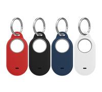 Bougraite 4 Pack Case for Samsung Galaxy SmartTag2, Silicone Protective Holder Compatible with Galaxy Smart Tag 2 with Keychain for Pets, Keys, Luggage, Backpacks, Wallet (Black/Dark Blue/White/Red)