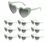 Bouiexye 10 Pack Green Heart Sunglasses Bachelorette Vintage Heart Shaped Glasses for Wedding Bridesmaid Party Favor Accessories