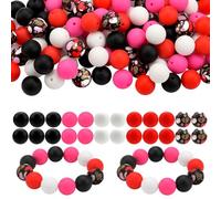 Bouiexye 100 Pcs 15mm Silicone Beads for Bracelet Making, Red Black White Silicone Beads Bulk Round Bead for Keychain Making DIY Crafts Bracelet Beadable Pens Decorative Supplies