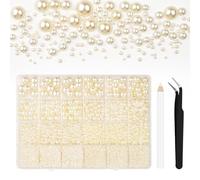 Bouiexye 13000 Pcs Beige Flatback Pearls 2/3/4/5/6/8/10mm Half Round Pearls for DIY Crafts Nail Art Shoes Mobile Phone Cases Etc