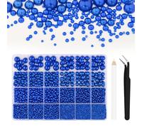 Bouiexye 13000 Pcs Blue Flatback Pearls 2/3/4/5/6/8/10mm Half Round Pearls for DIY Crafts Nail Art Shoes Mobile Phone Cases Etc
