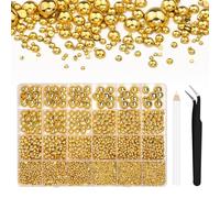 Bouiexye 13000 Pcs Gold Flatback Pearls 2/3/4/5/6/8/10mm Half Round Pearls for DIY Crafts Nail Art Shoes Mobile Phone Cases Etc