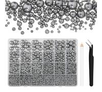Bouiexye 13000 Pcs Silver Gray Flatback Pearls 2/3/4/5/6/8/10mm Half Round Pearls for DIY Crafts Nail Art Shoes Mobile Phone Cases Etc