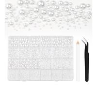 Bouiexye 13000 Pcs White Flatback Pearls 2/3/4/5/6/8/10mm Half Round Pearls for DIY Crafts Nail Art Shoes Mobile Phone Cases Etc