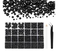 Bouiexye 13000 PcsBlack Flatback Pearls 2/3/4/5/6/8/10mm Half Round Pearls for DIY Crafts Nail Art Shoes Mobile Phone Cases Etc
