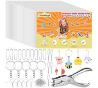 Bouiexye 146 Pcs Heat Shrink Plastic Sheet Shrinky Art Kit 20 Pcs Shrink Paper Keychain Kit for Crafts Handprint Mother's Day Marking Keychains （7.9 in X 5.7 in）