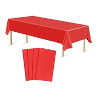 Bouiexye 4 Pack Disposable Table Cloth Red Plastic Tablecloth 54 x 108 Inch Rectangular Tablecloths for Indoor Outdoor Party Birthdays Weddings Christmas Anniversary Buffet Table