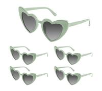 Bouiexye 5 Pack Green Heart Sunglasses Bachelorette Vintage Heart Shaped Glasses for Wedding Bridesmaid Party Favor Accessories