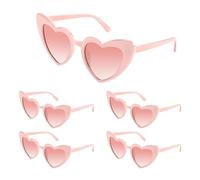 Bouiexye 5 Pack Pink Heart Sunglasses Bachelorette Vintage Heart Shaped Glasses for Wedding Bridesmaid Party Favor Accessories