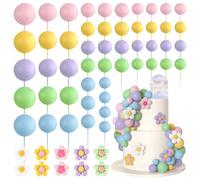 Bouiexye 61 Pcs Boho Cake Decorations Mini Balloon Retro Hippie Daisy Flower Acrylic Cake Topper for Birthday Party Wedding Rainbow Baby Shower (Light Color)