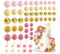 Bouiexye 61 Pcs Boho Cake Decorations Mini Balloon Retro Hippie Daisy Flower Acrylic Topper for Birthday Party Wedding Rainbow Baby Shower (Pink Yellow)