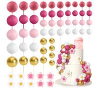 Bouiexye 61 Pcs Boho Cake Decorations Mini Balloon Retro Hippie Daisy Flower Acrylic Topper for Birthday Party Wedding Rainbow Baby Shower (Pink Gold)
