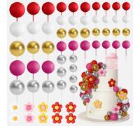 Bouiexye 61 Pcs Boho Cake Decorations Mini Balloon Topper Retro Hippie Daisy Flower Acrylic Topper for Birthday Party Wedding Rainbow Baby Shower (Gold Red)