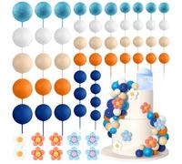 Bouiexye 61 Pcs Boho Cake Topper Balls Decorations Mini Balloon Retro Hippie Daisy Flower Acrylic Cake Toppers for Birthday Party Wedding Rainbow Baby Shower (Blue Orange)