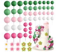 Bouiexye 61 Pcs Boho Daisy Flower Cake Topper Balls Decorations Mini Balloon Retro Hippie Acrylic for Birthday Party Wedding Rainbow Baby Shower (Pink Green)