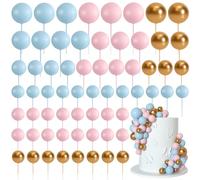 Bouiexye 75 Pcs Cake Balls Topper Decorations Foam Cupcake Topper Mini Balloon Cake Topper Balls Cake Picks for Cake Deco Birthday Party Wedding（Blue,Pink,Gold）