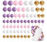 Bouiexye 75 Pieces Cake Balls & Mini Balloon Toppers decorations - Foam Cupcake Topper Cake Picks for Birthday & Wedding (Purple, Pink, Gold, White)