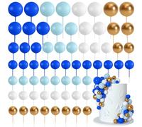 Bouiexye 75 Pieces Cake Balls Topper Decorations - Foam Cupcake Topper, Mini Balloon Picks for Birthday Party Wedding (Dark Blue, Blue, Gold, White)