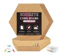 Bouiexye 8 Pack Hexagon Cork Bulletin Boards 1/4inch Self-Adhesive Corkboards for Wall School Home Office Map with 50 Colorful Color Push Pins