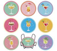 Bouiexye 8 Pcs Diamond Coasters Art Painting Kit with Holder Cocktail Diamond Art Coasters Set Crafts Supplies for Beginners Adults Craft Gifts Home Decors (Macron)