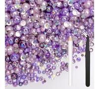 Bouiexye 80g Mix Flatback Pearls Dark Purple Rhinestones for Clothes Half Round Pearls Gems Rhinestones for Crafts Face Nail Art Bottles Tumblers Shoes Gift DIY Bedazzling (Size 2mm-10mm)
