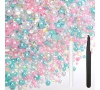 Bouiexye 80g Mix Flatback Pearls Pink Blue White Rhinestones for Clothes Half Round Pearls Gems Rhinestones for Crafts Face Nail Art Bottles Tumblers Shoes Gift DIY Bedazzling (Size 2mm-10mm)