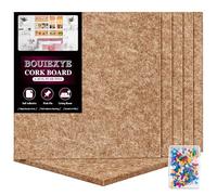 Bouiexye Felt Cork Board Tiles 6 Pack Grey Brown Boards 12"x12" - 1/2" Thick Corkboards for Wall Bulletin Board Self Adhesive with 100 Push Pins for Wall School Home Office