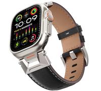 Bouixel Genuine Leather Strap Compatible for Apple Watch Ultra/Ultra 2 Straps 49mm 45mm 44mm 42mm,Men Rugged Leather Band with Metal Connector for iWatch Ultra/Ultra 2 Series SE 9 8 7 6 5 4