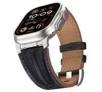 Bouixel Top Grain Genuine Leather Strap Compatible with Apple Watch Ultra 3 Straps 49mm 46mm 45mm 44mm 42mm, Rugged Metal Connector Band for Women Men iWatch Ultra 2/1 Series 11 10 9 8 7 6 5 4 3 SE