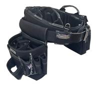 BOULDER BAG Ultimate Electrician's MAX Combo with Comfort Back Support Tool Belt, Leather Belt Buckle, Heavy Duty, Black with White Stitching, (Medium 28-32 Inch Waist), Made in USA