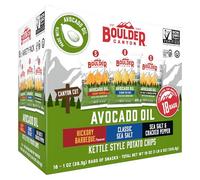 Boulder Canyon Avocado Oil Kettle Style Potato Chips Variety Pack, 18 Count - Gluten-Free, Non-GMO, Hickory Barbecue, Classic Sea Salt, Sea Salt & Cracked Pepper (1 oz Bags)