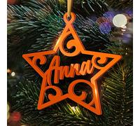 Boule de Noël Personnalisée avec Prénom - Décoration Sapin de Noel en Forme d'Étoile de Noël - Ornement de Sapin Glossy (Modèle Star, Gloss Orange)