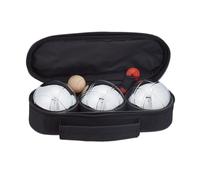 Relaxdays Boule Set, 3 Metal Balls, Includes Jackball & Measuring Tool, Canvas Bag, Bocce Game, Petanque, Silver/Black, Steel, 8.5 x 23 x 7 cm
