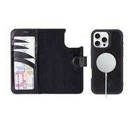 BOULETTA Handcrafted Wallet Case for iPhone 16 Pro Magsafe Compatible, Premium Leather, Detachable Magnetic Flip Cover with Strong Magnets, Kickstand, Drop/Impact Protection 6.3" Black