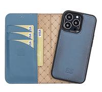 Bouletta Leather Wallet Case for iPhone 13 Pro (6.1'') - Magsafe Flip Folio Cases Magnetic Detachable RFID Phone Cover with 3 Card Slots Navy Blue