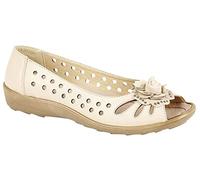 Boulevard DAYNA Womens Faux Leather Flower Peep Toe Flats Beige - UK 6