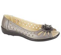 Boulevard DAYNA Womens Faux Leather Flower Peep Toe Flats Pewter - UK 5