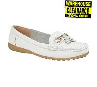 Boulevard Camila Womens Classic Smart Casual Leather Tassle Loafers White