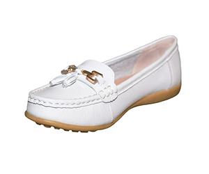 Boulevard Camilla Womens Leather Tassle Loafers White