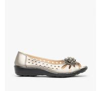 Boulevard DAYNA Womens Faux Leather Flower Peep Toe Flats Pewter - UK 5
