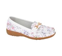 Boulevard Floral Leather Loafers with Saddle Trim, Slip-On Design, White, 8 UK