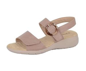 Boulevard L396BE-7 Womens Twin Touch Fastening Low Edge Heel Sandals Nude PU, size 7
