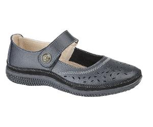 Boulevard L408 Casual Wide Fitting Touch Fastening Perforated Bar Shoes Black L